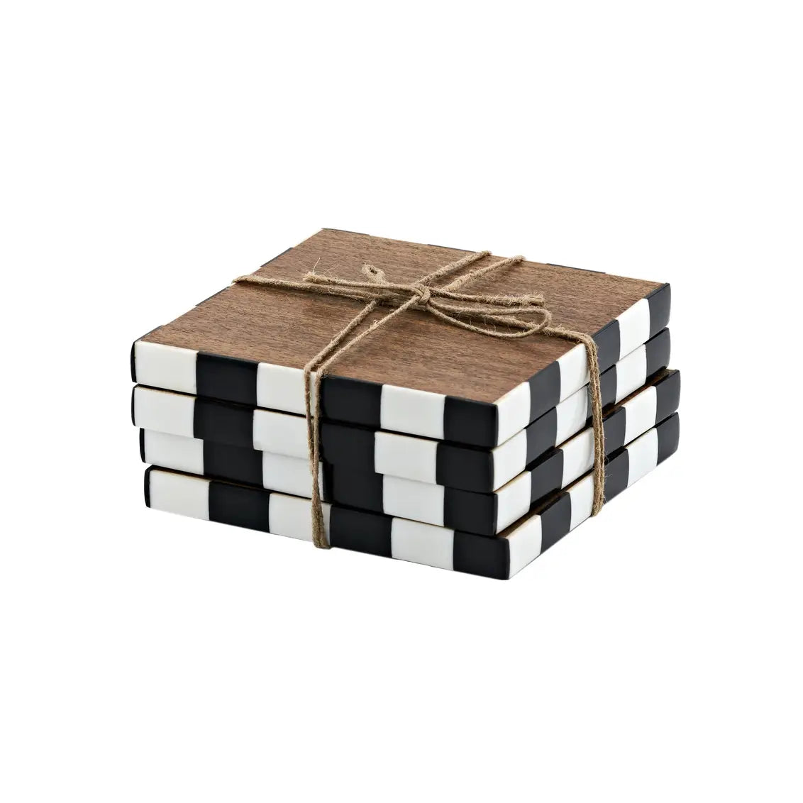 Fairburn- Set of Four Checker Wood Coasters