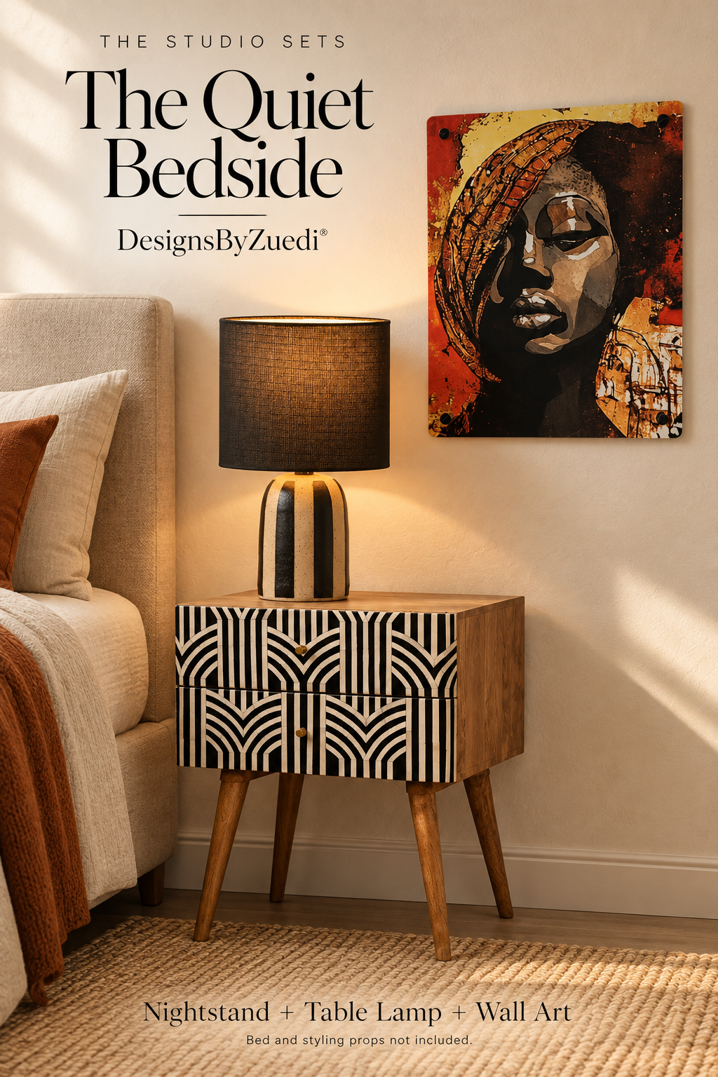 Nightstand, Lamp & Wall Art Set | The Quiet Bedside