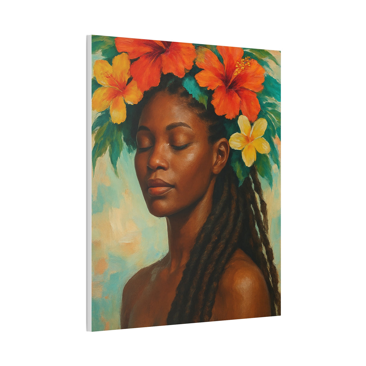 Pennycooke Girl 2 Portrait Canvas – Black Woman with Hibiscus Wall Art - DesignsByZuedi