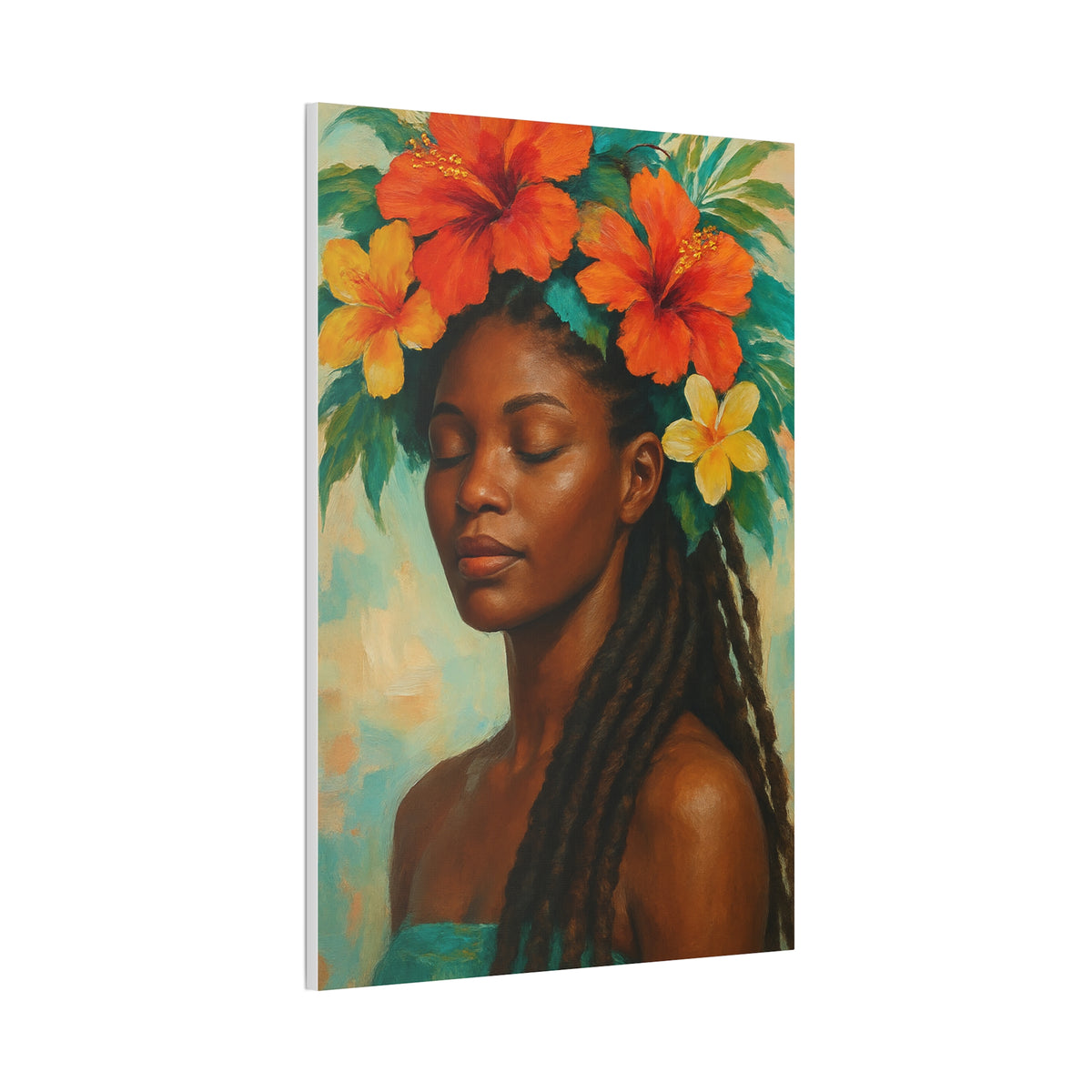 Pennycooke Girl 2 Portrait Canvas – Black Woman with Hibiscus Wall Art - DesignsByZuedi