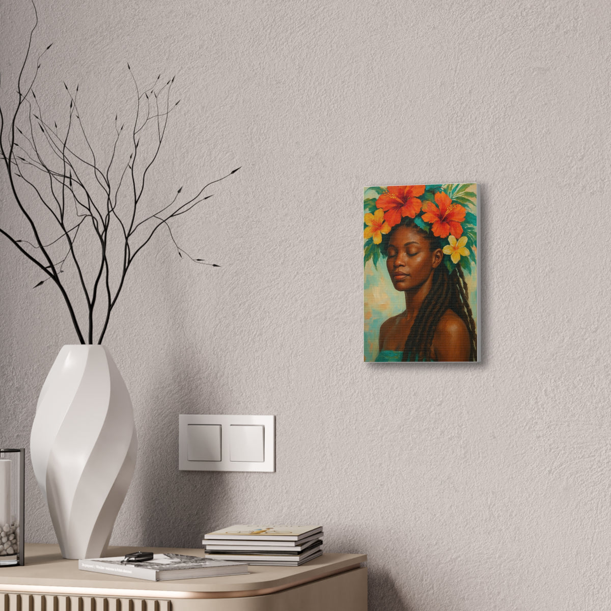 Pennycooke Girl 2 Portrait Canvas – Black Woman with Hibiscus Wall Art - DesignsByZuedi
