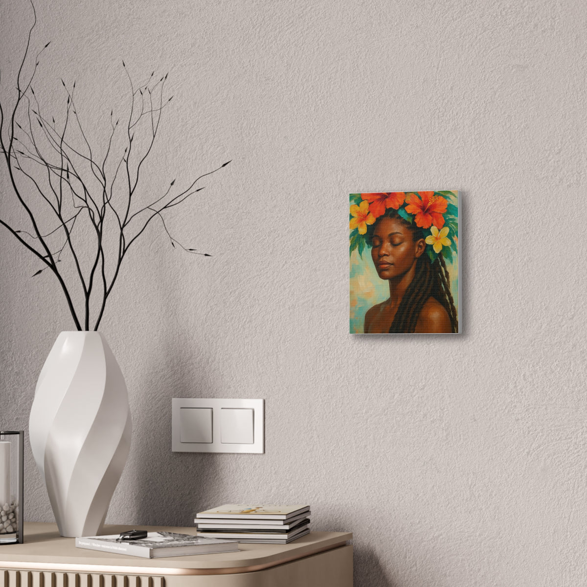 Pennycooke Girl 2 Portrait Canvas – Black Woman with Hibiscus Wall Art - DesignsByZuedi