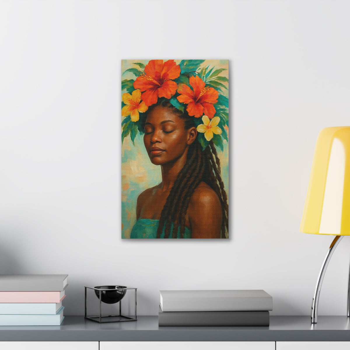 Pennycooke Girl 2 Portrait Canvas – Black Woman with Hibiscus Wall Art - DesignsByZuedi