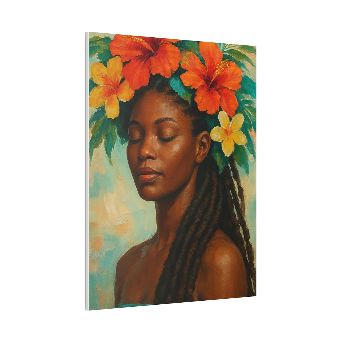 Pennycooke Girl 2 Portrait Canvas – Black Woman with Hibiscus Wall Art - DesignsByZuedi