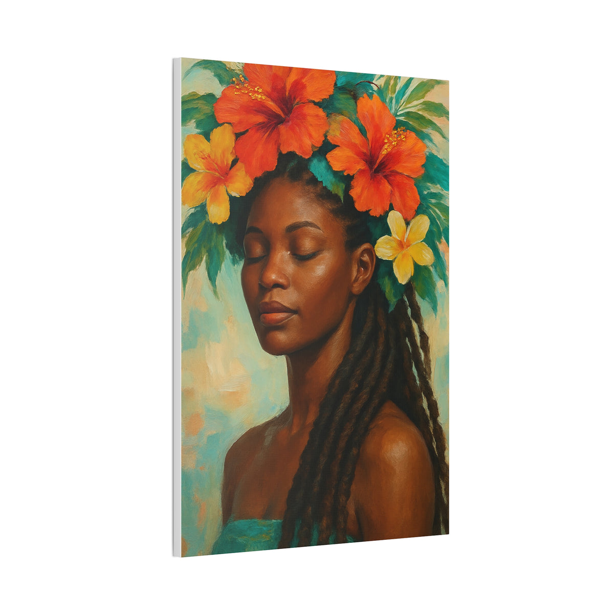Pennycooke Girl 2 Portrait Canvas – Black Woman with Hibiscus Wall Art - DesignsByZuedi