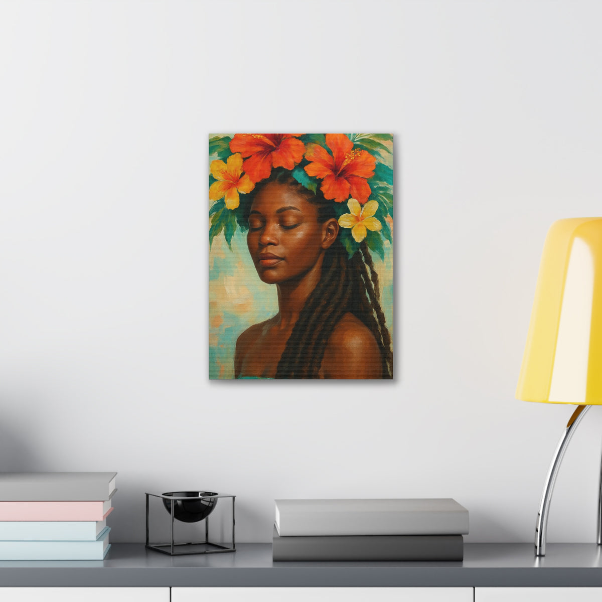 Pennycooke Girl 2 Portrait Canvas – Black Woman with Hibiscus Wall Art - DesignsByZuedi