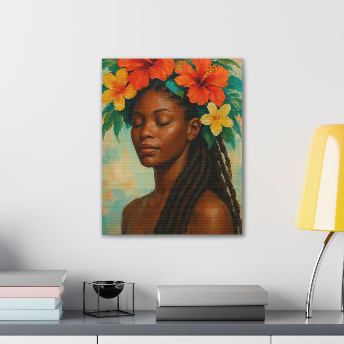 Pennycooke Girl 2 Portrait Canvas – Black Woman with Hibiscus Wall Art - DesignsByZuedi