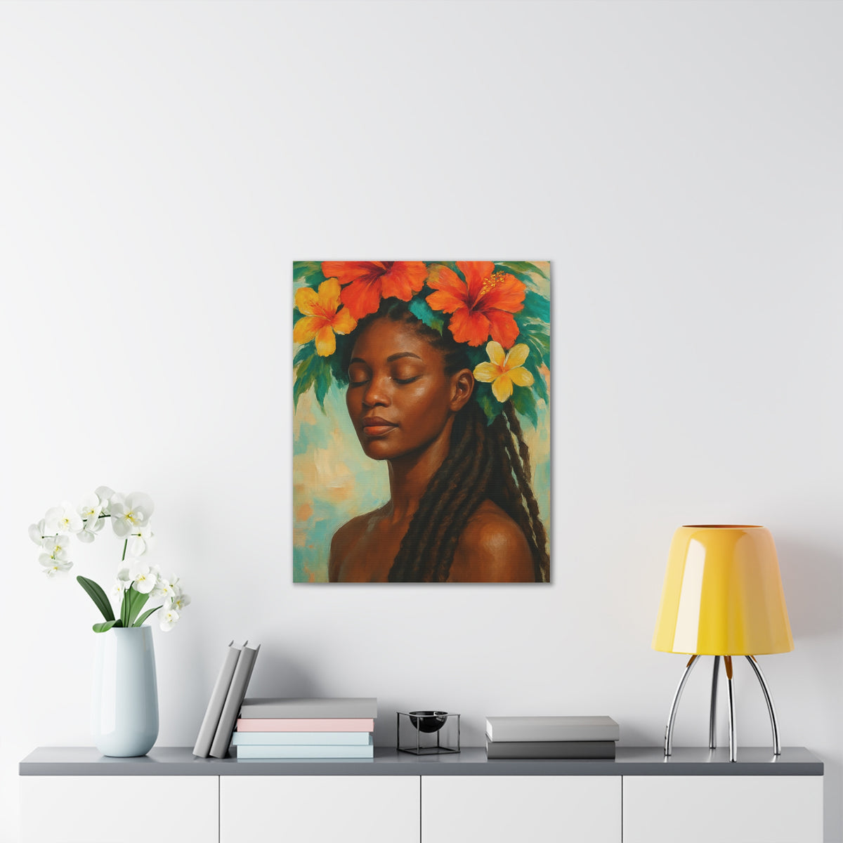 Pennycooke Girl 2 Portrait Canvas – Black Woman with Hibiscus Wall Art - DesignsByZuedi