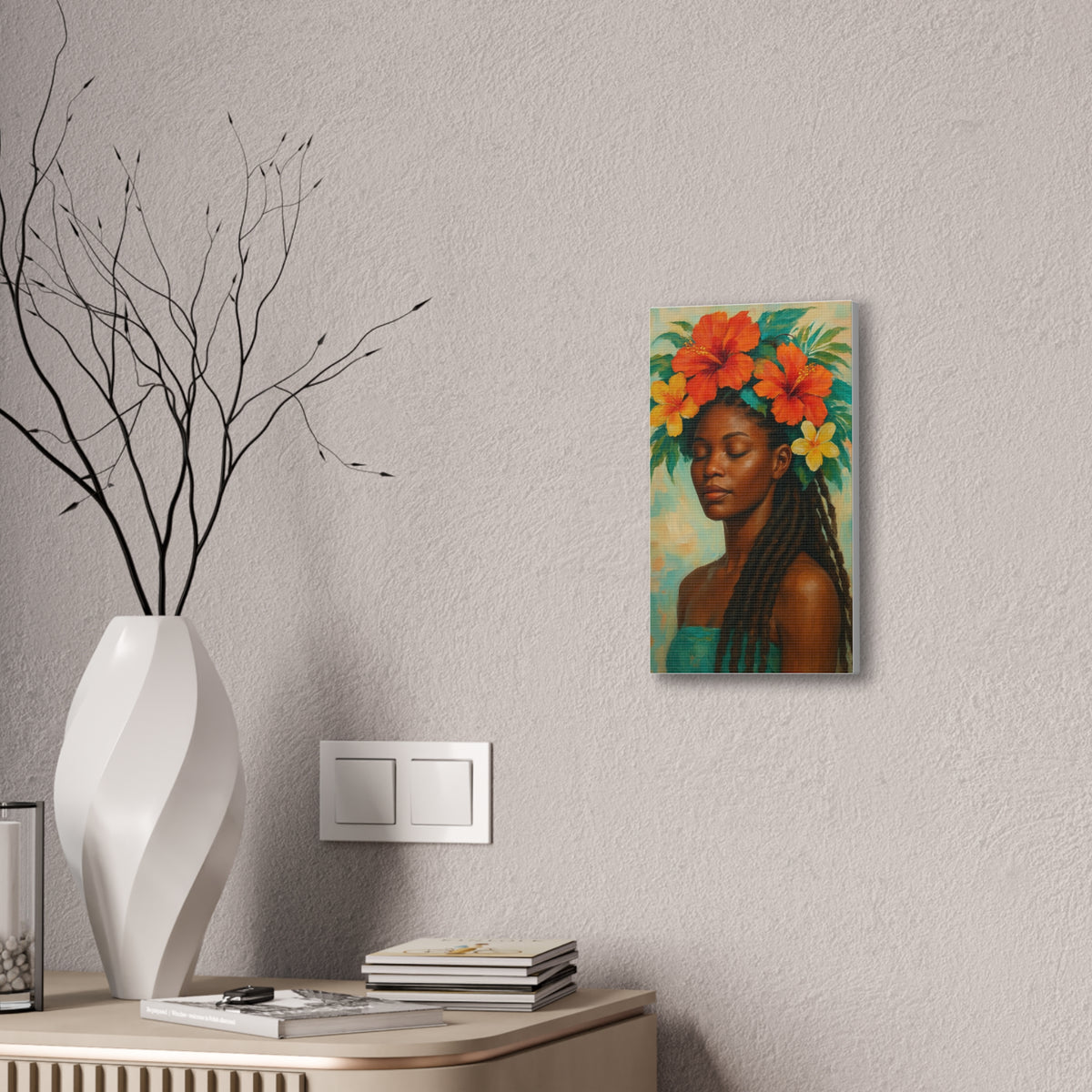 Pennycooke Girl 2 Portrait Canvas – Black Woman with Hibiscus Wall Art - DesignsByZuedi