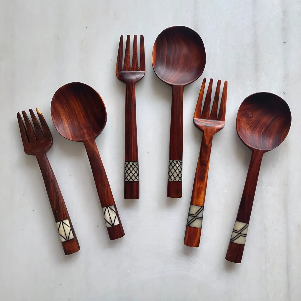 Leagon - Inlaid Hardwood Salad Servers - DesignsByZuedi