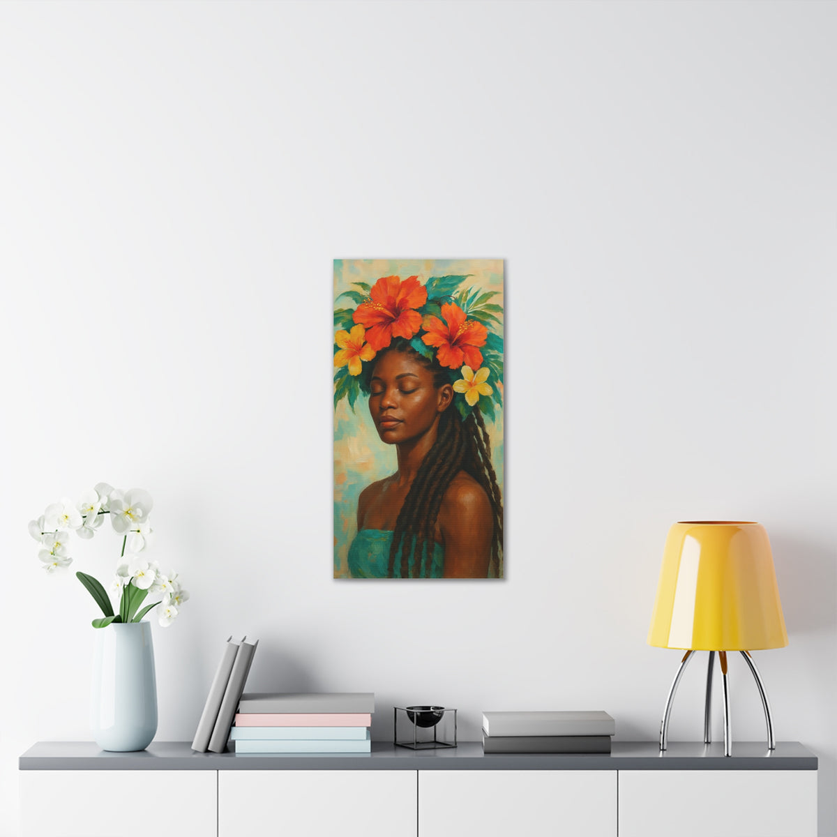 Pennycooke Girl 2 Portrait Canvas – Black Woman with Hibiscus Wall Art - DesignsByZuedi