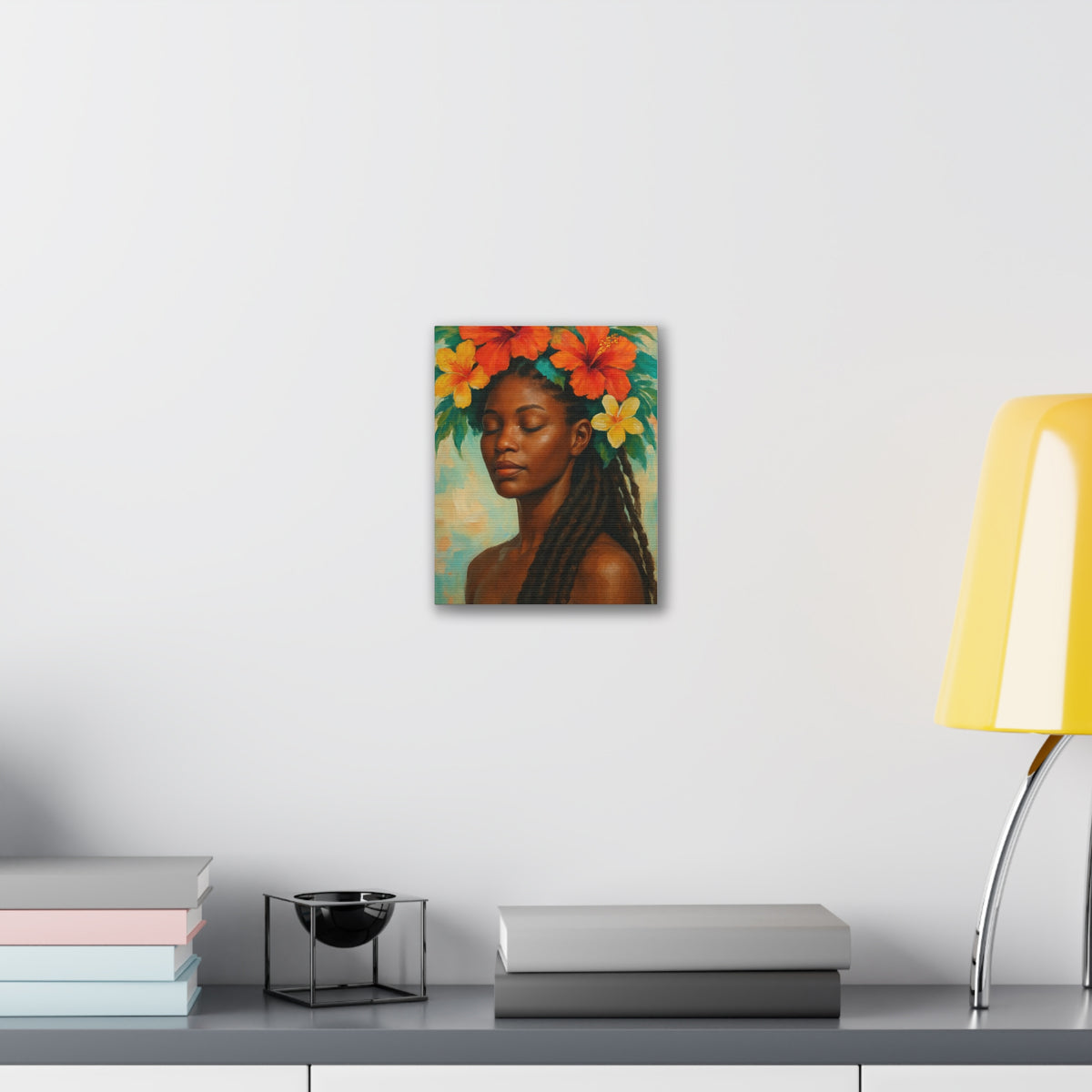 Pennycooke Girl 2 Portrait Canvas – Black Woman with Hibiscus Wall Art - DesignsByZuedi