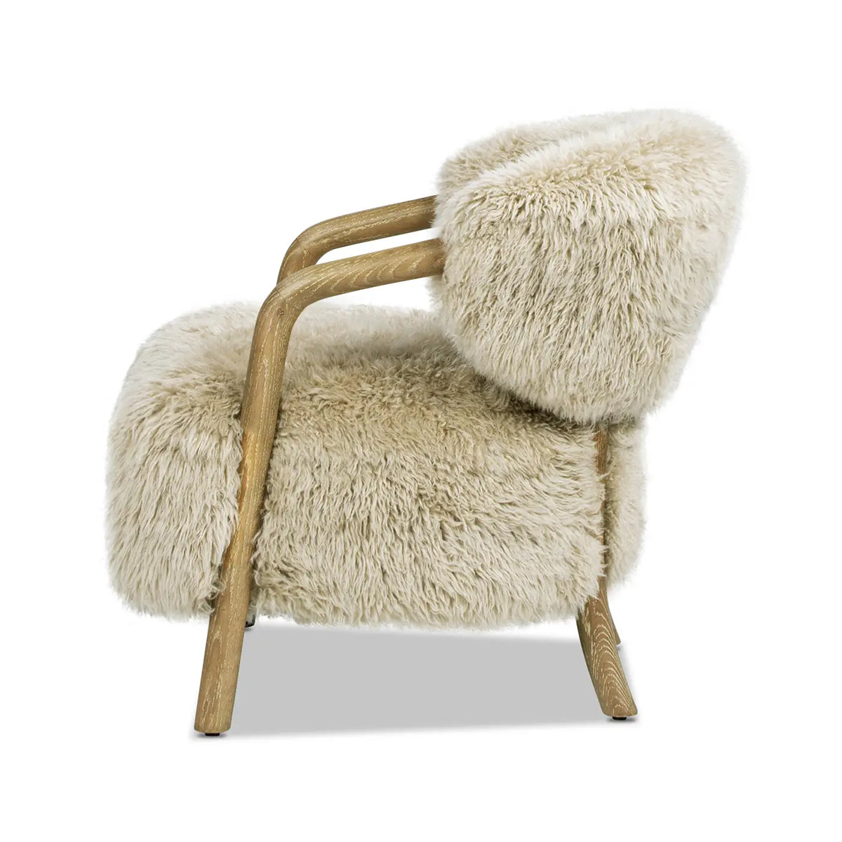 Becker 33" Rustic Oak Sheepskin Upholstered Accent Arm Chair - DesignsByZuedi