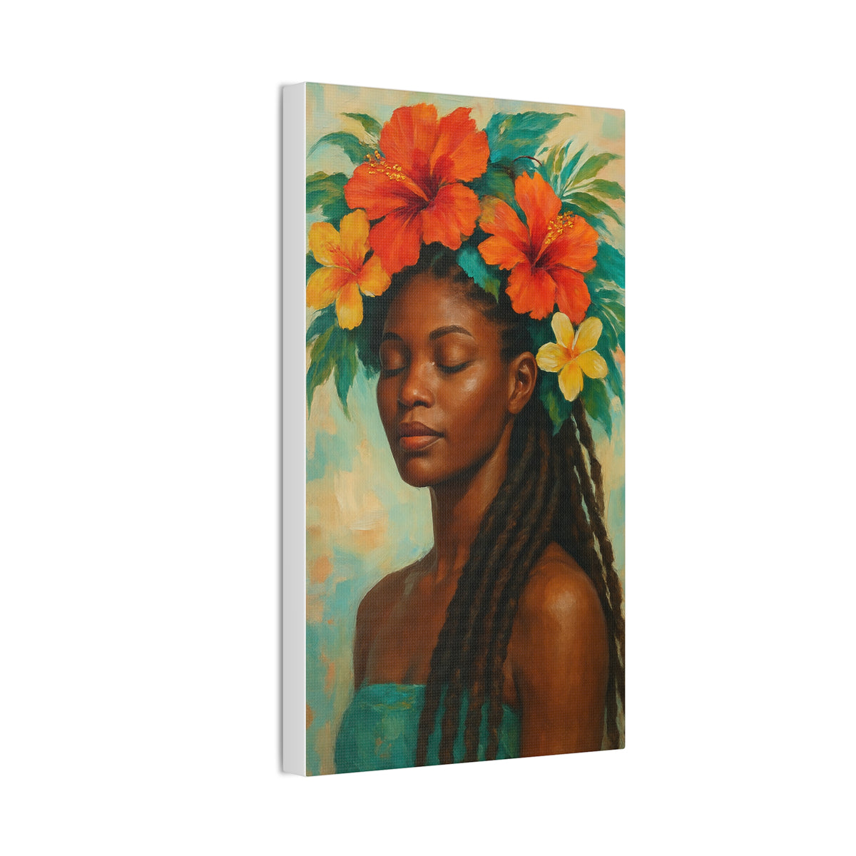 Pennycooke Girl 2 Portrait Canvas – Black Woman with Hibiscus Wall Art - DesignsByZuedi