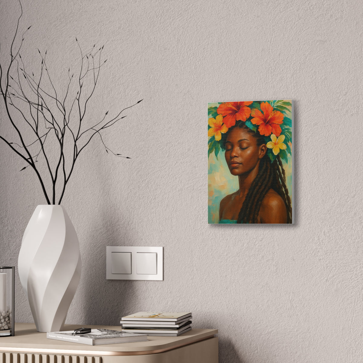 Pennycooke Girl 2 Portrait Canvas – Black Woman with Hibiscus Wall Art - DesignsByZuedi