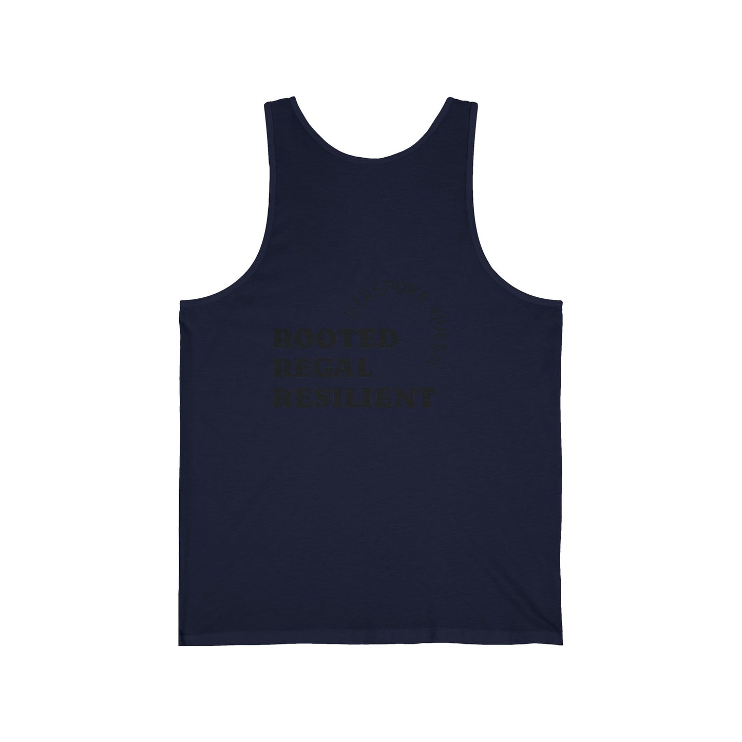 Unisex Jersey Tank - Rooted, Regal, Resilient, Motivational Sleeveless Tee