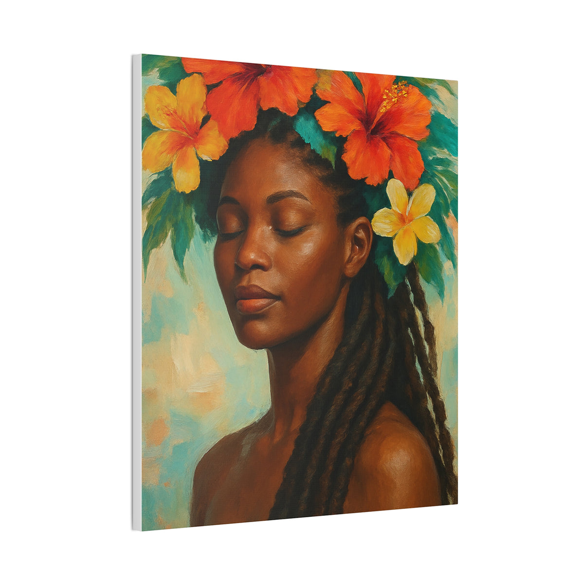 Pennycooke Girl 2 Portrait Canvas – Black Woman with Hibiscus Wall Art - DesignsByZuedi