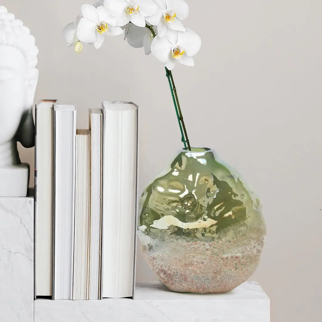 Quebec - 8.5" Tall - Magma Glass Vase, Cosmos Gold