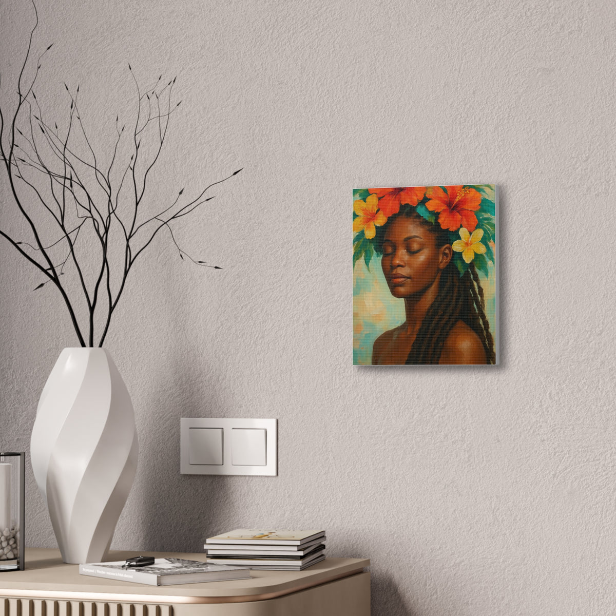 Pennycooke Girl 2 Portrait Canvas – Black Woman with Hibiscus Wall Art - DesignsByZuedi