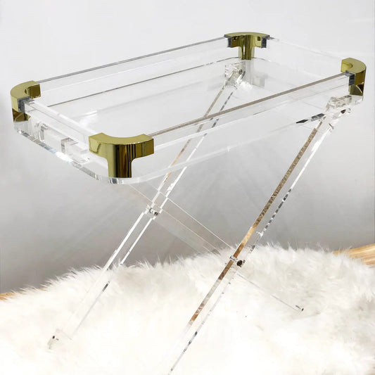 Glibatore - Acrylic Foldable Tray Side Table with Gold Edges