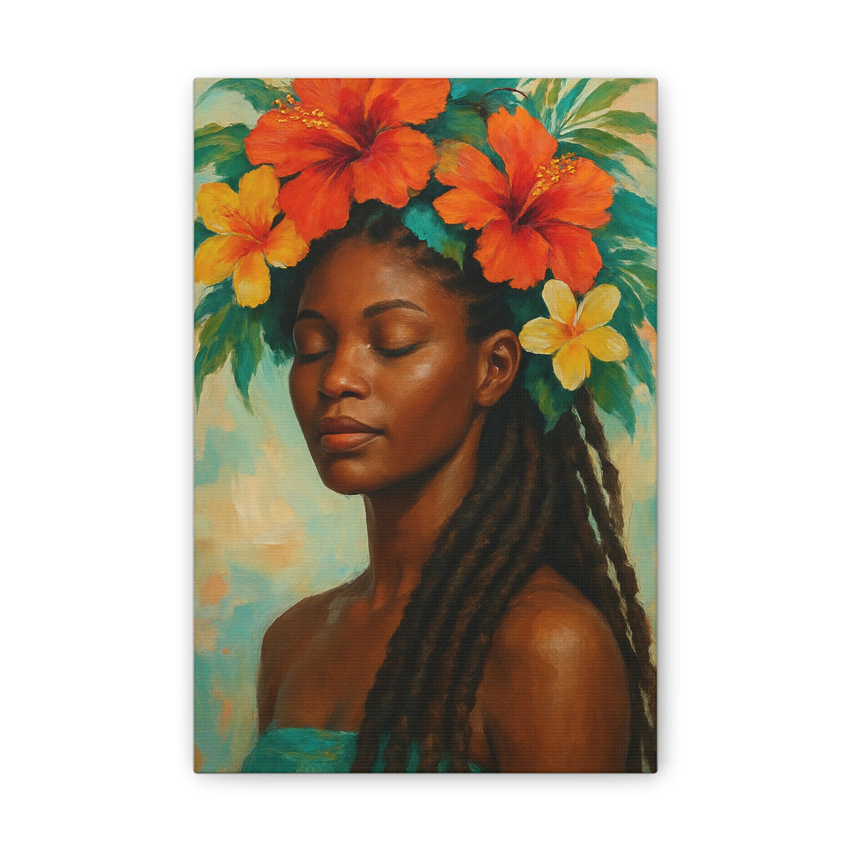 Pennycooke Girl 2 Portrait Canvas – Black Woman with Hibiscus Wall Art - DesignsByZuedi