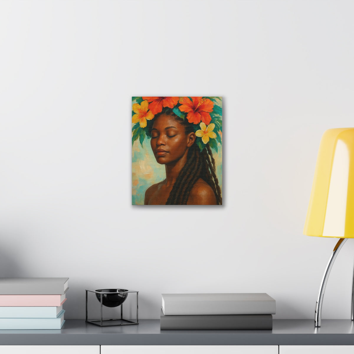 Pennycooke Girl 2 Portrait Canvas – Black Woman with Hibiscus Wall Art - DesignsByZuedi