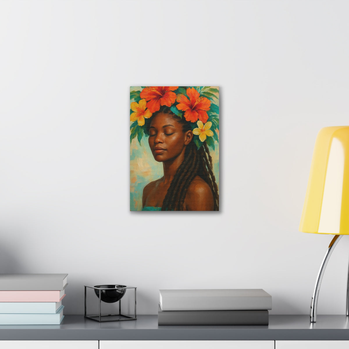 Pennycooke Girl 2 Portrait Canvas – Black Woman with Hibiscus Wall Art - DesignsByZuedi