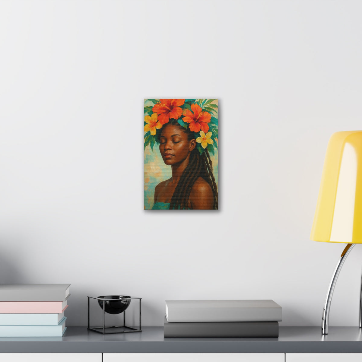 Pennycooke Girl 2 Portrait Canvas – Black Woman with Hibiscus Wall Art - DesignsByZuedi