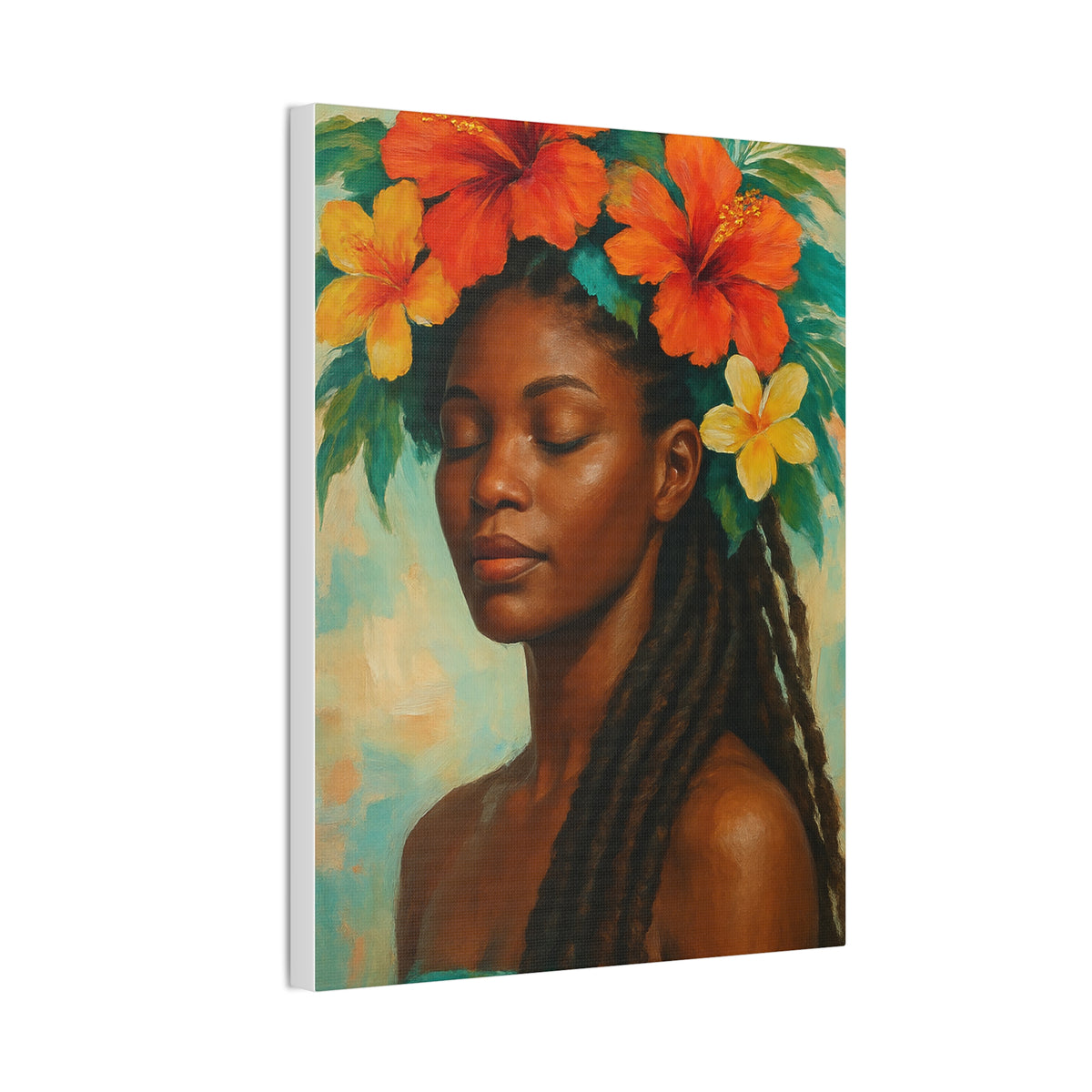Pennycooke Girl 2 Portrait Canvas – Black Woman with Hibiscus Wall Art - DesignsByZuedi