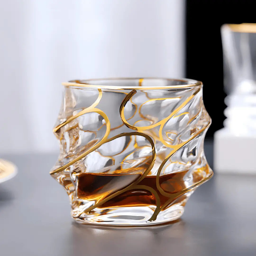 Quatre Bras -Set of 4 Gold Line Storm Japanese Crystal Whisky Glass