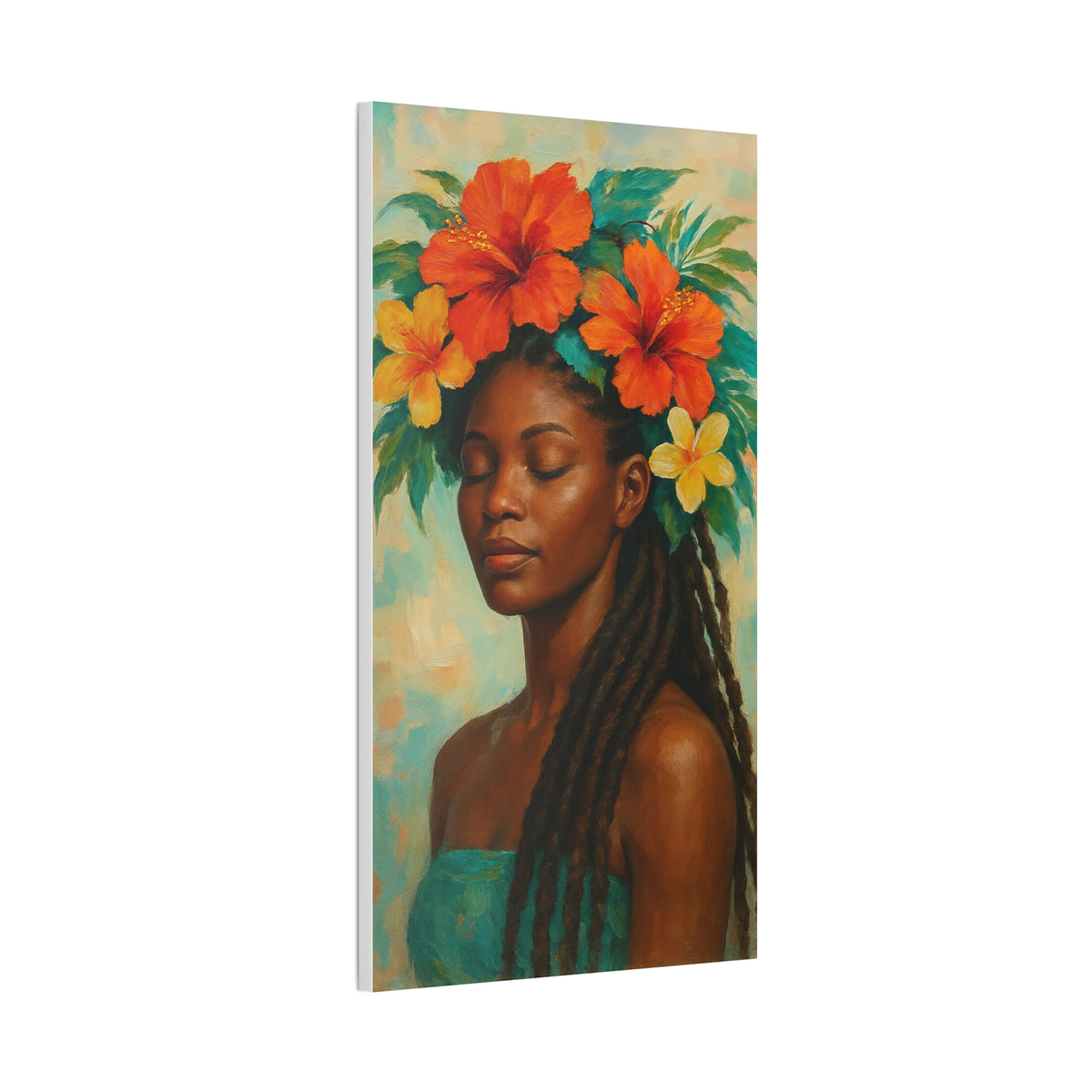 Pennycooke Girl 2 Portrait Canvas – Black Woman with Hibiscus Wall Art - DesignsByZuedi