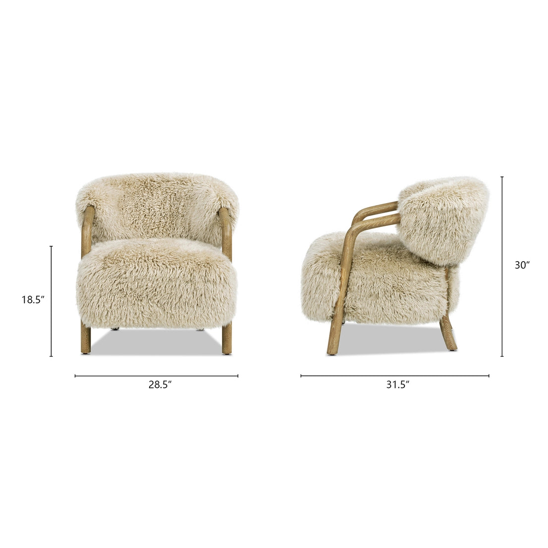 Becker 33" Rustic Oak Sheepskin Upholstered Accent Arm Chair - DesignsByZuedi