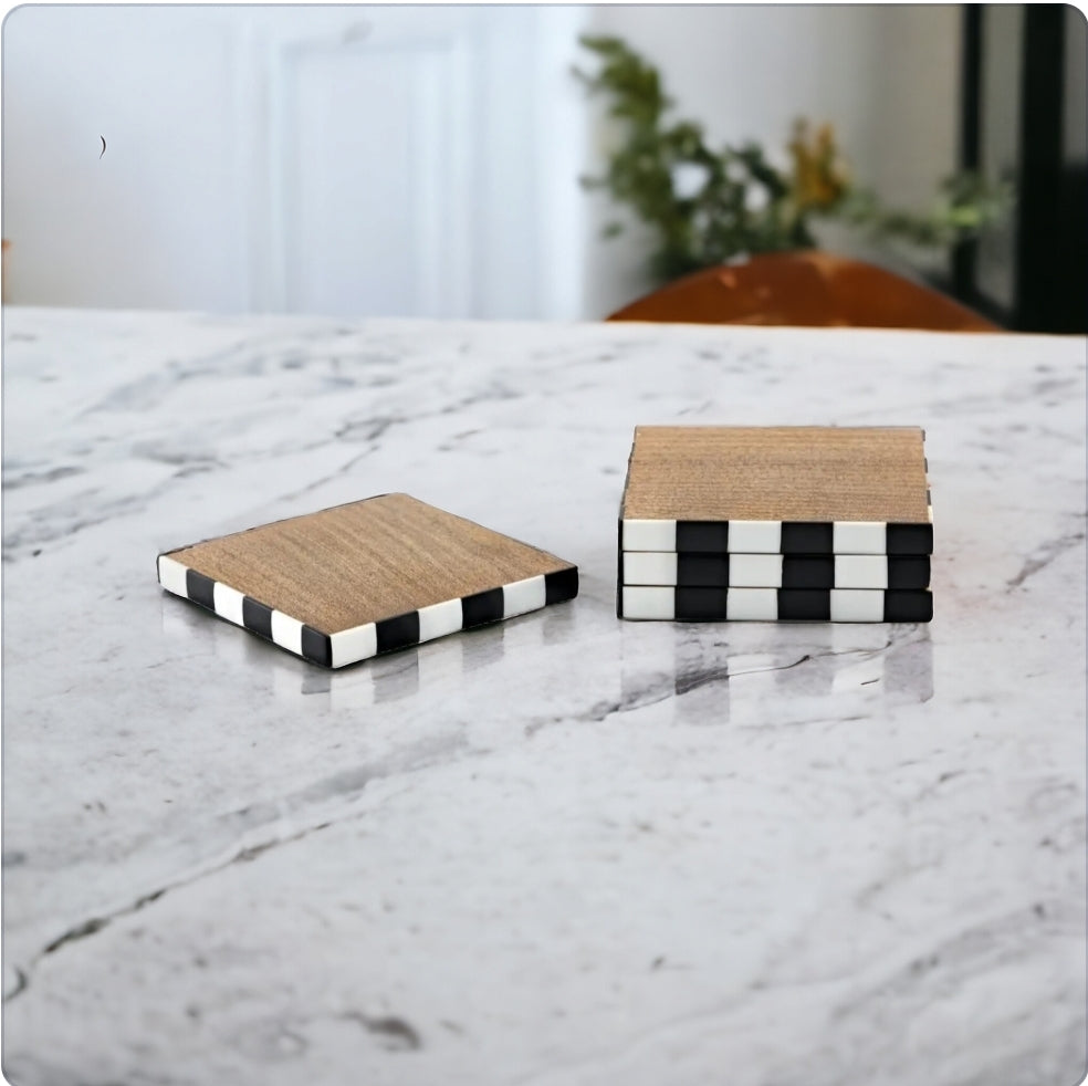 Fairburn- Set of Four Checker Wood Coasters