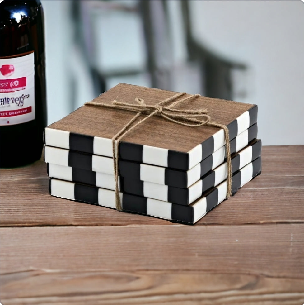 Fairburn- Set of Four Checker Wood Coasters
