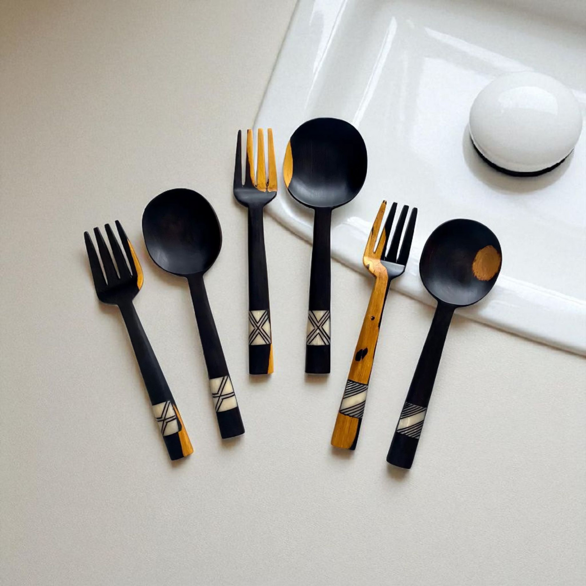 Leagon - Inlaid Hardwood Salad Servers - DesignsByZuedi