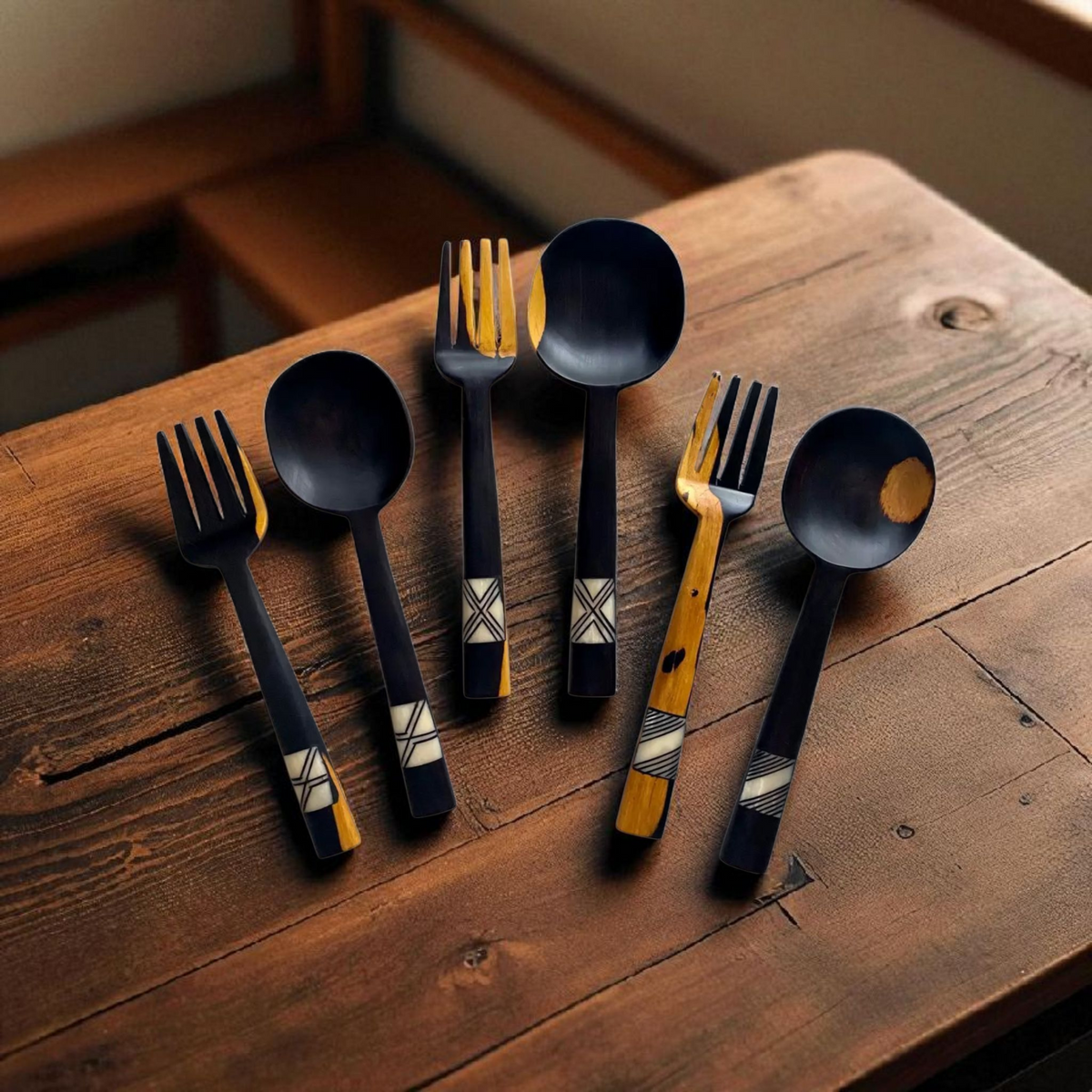 Leagon - Inlaid Hardwood Salad Servers - DesignsByZuedi