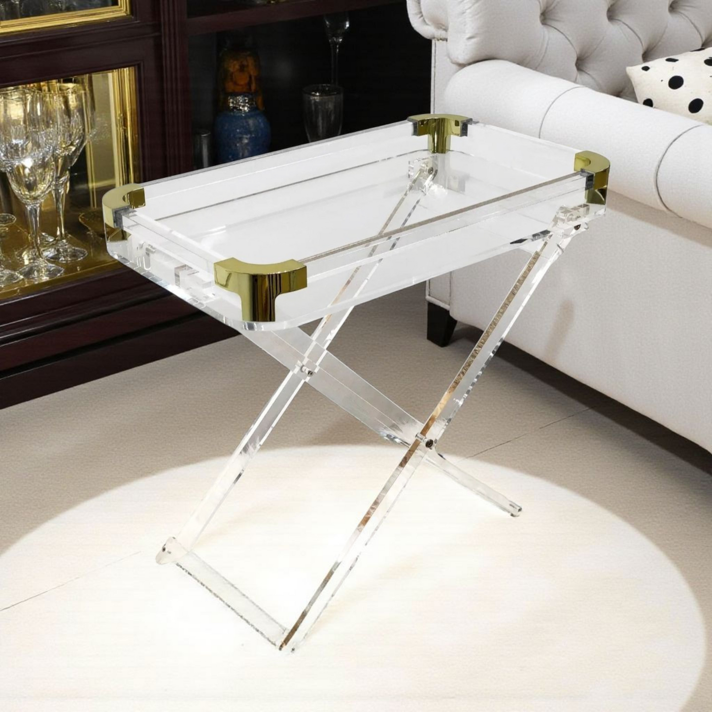 Glibatore - Acrylic Foldable Tray Side Table with Gold Edges