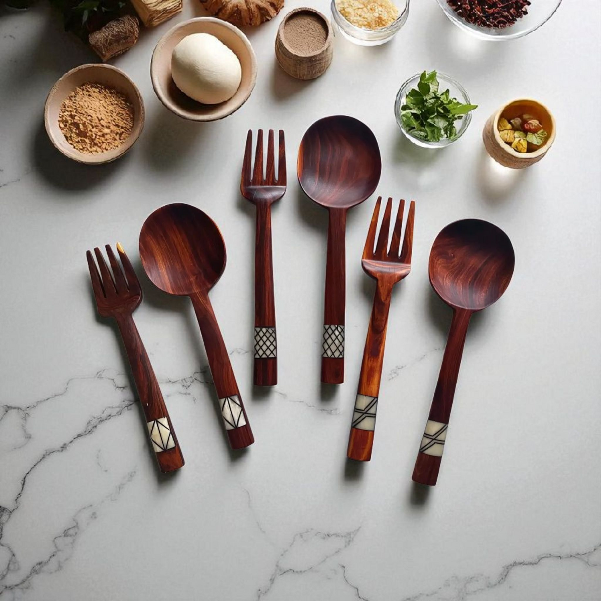 Leagon - Inlaid Hardwood Salad Servers - DesignsByZuedi