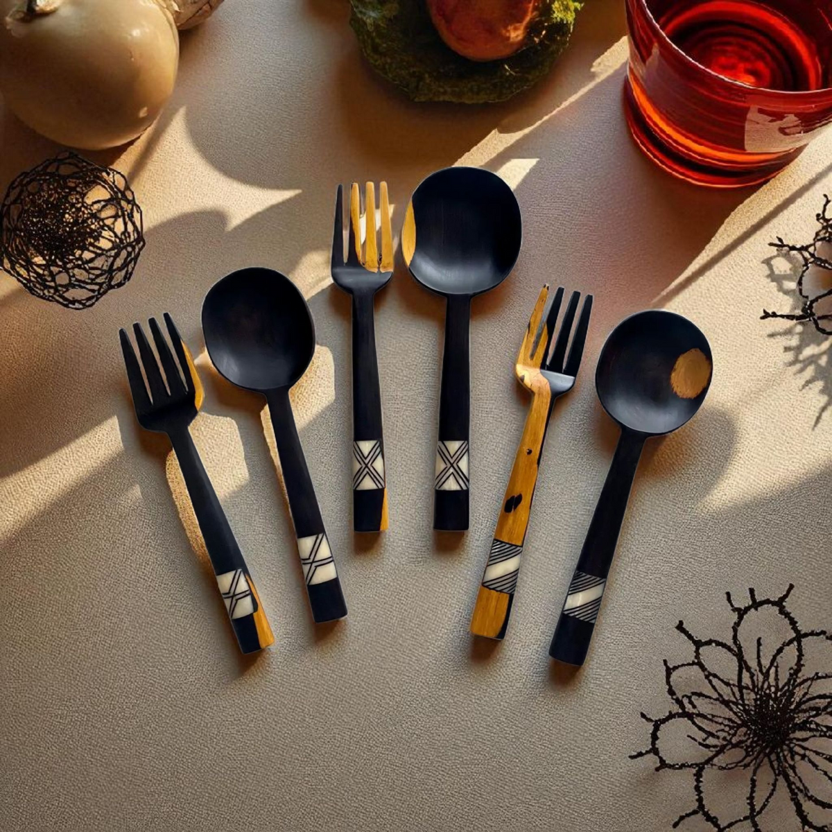 Leagon - Inlaid Hardwood Salad Servers - DesignsByZuedi
