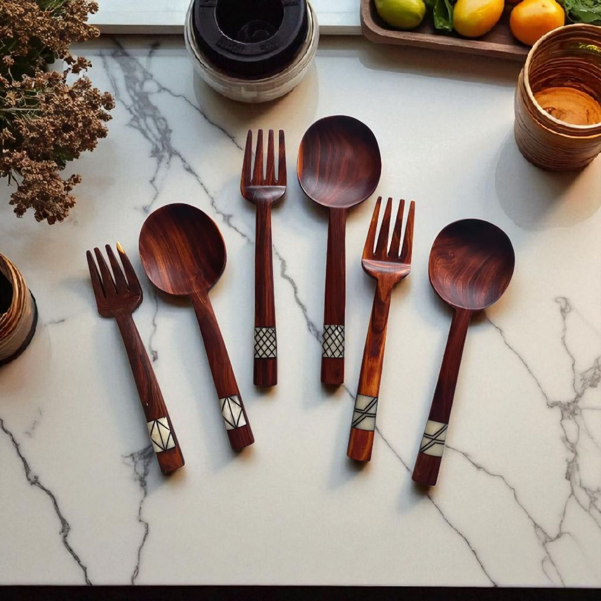 Leagon - Inlaid Hardwood Salad Servers - DesignsByZuedi