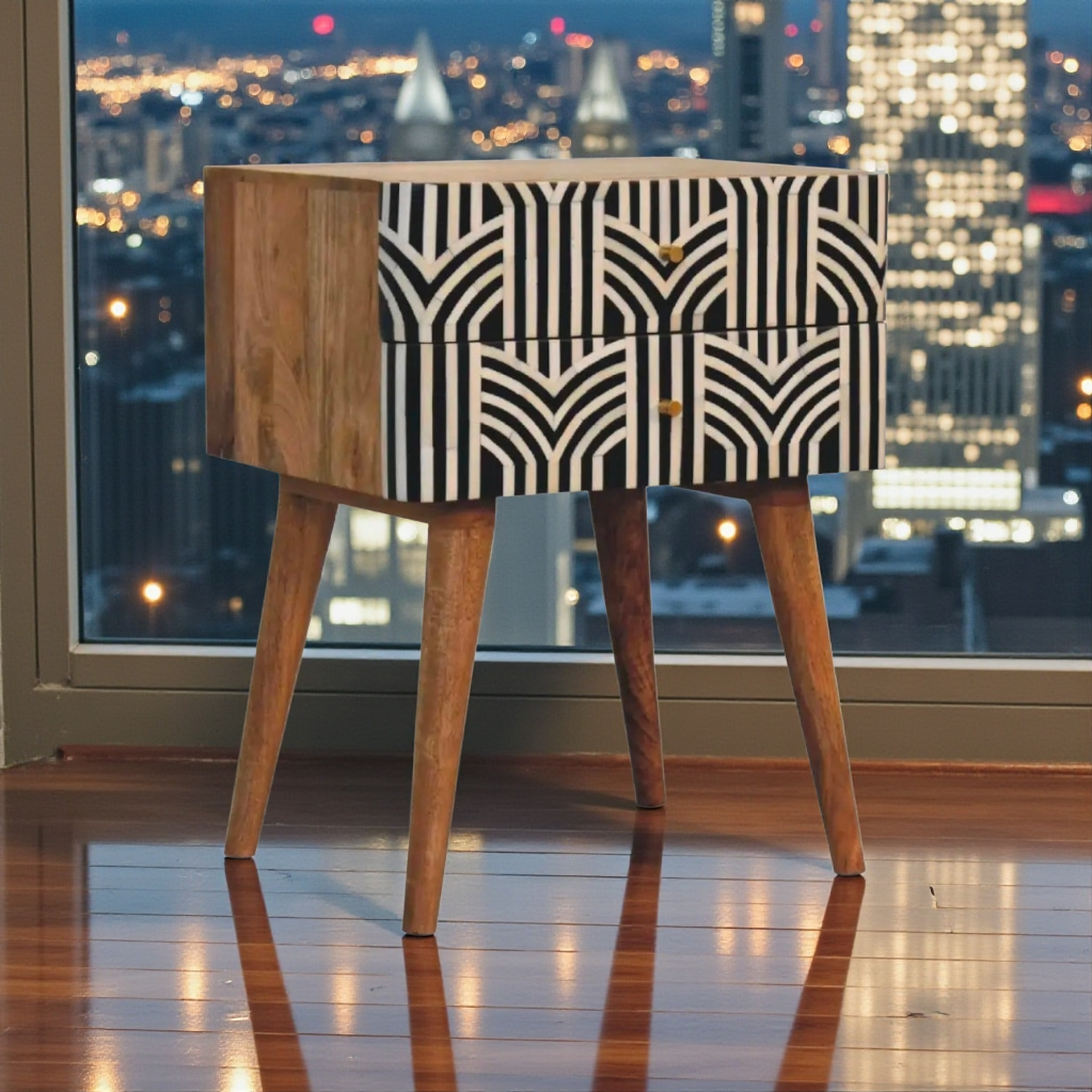 Edessa Bone Inlay Bedside Table/End Table - DesignsByZuedi