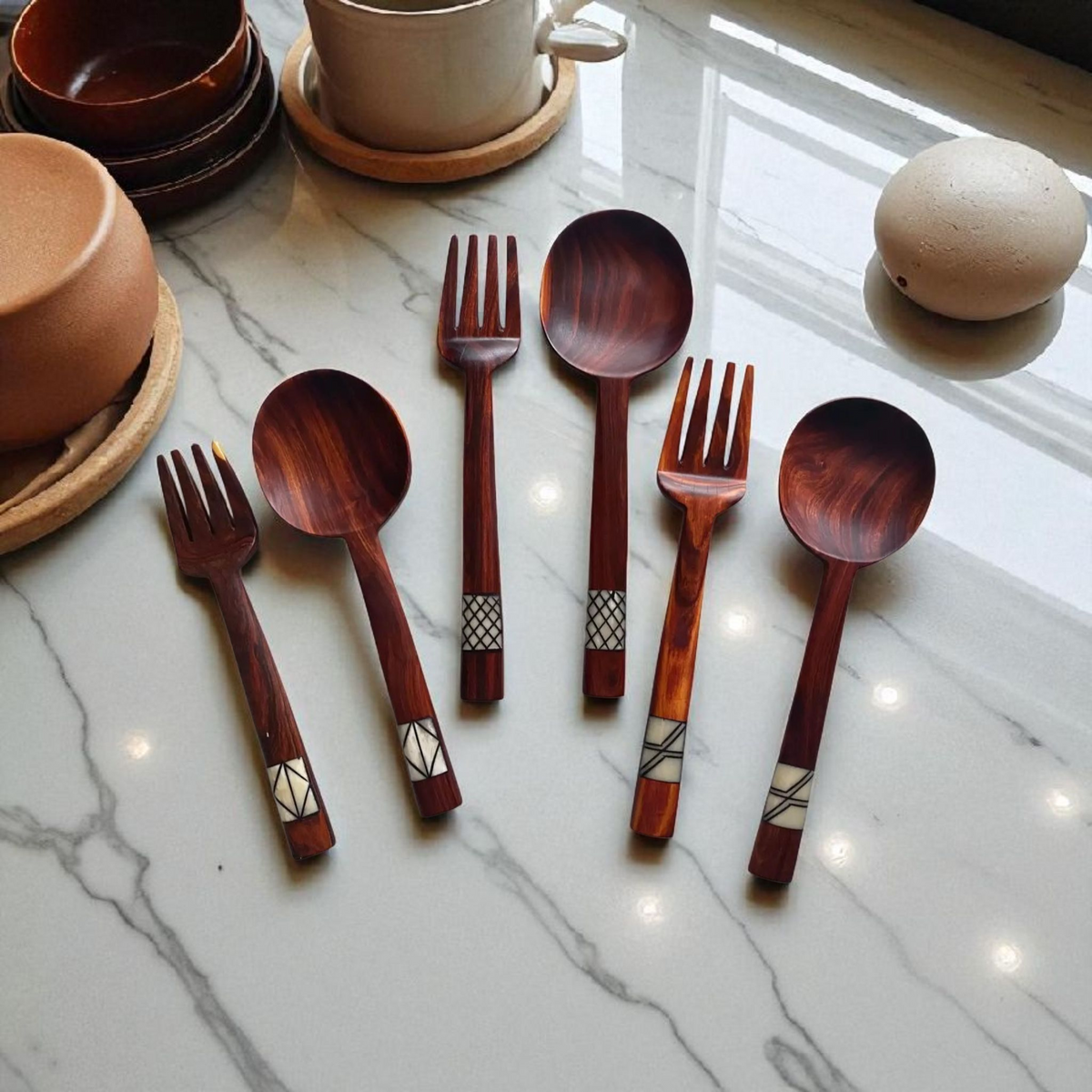 Leagon - Inlaid Hardwood Salad Servers - DesignsByZuedi