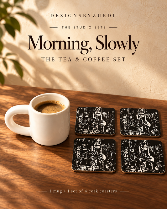 White Ceramic Mug & Coaster Set | Morning, Slowly