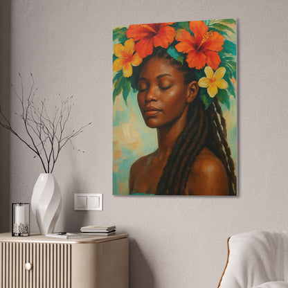 Pennycooke Girl 2 Portrait Canvas – Black Woman with Hibiscus Wall Art