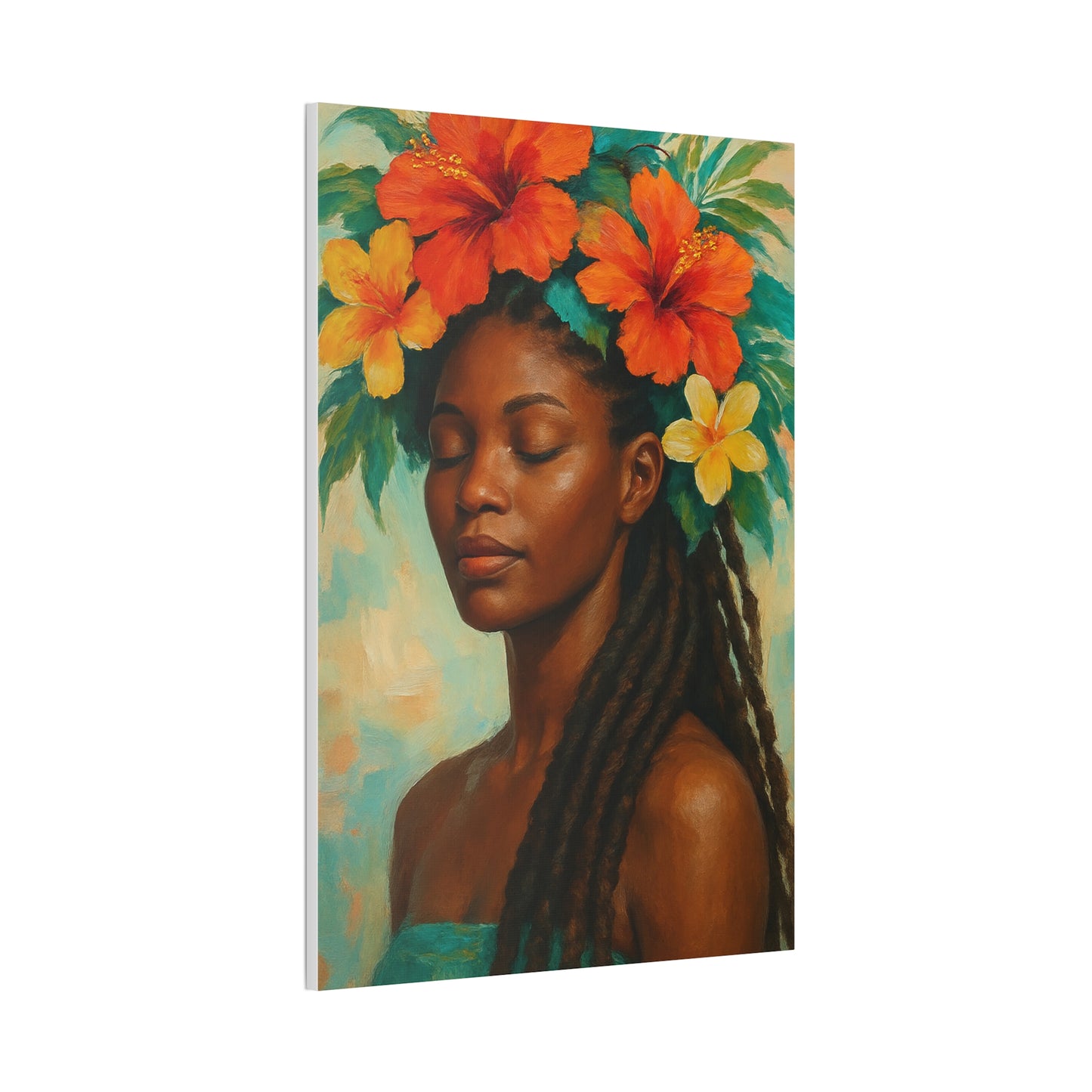 Pennycooke Girl 2 Portrait Canvas – Black Woman with Hibiscus Wall Art