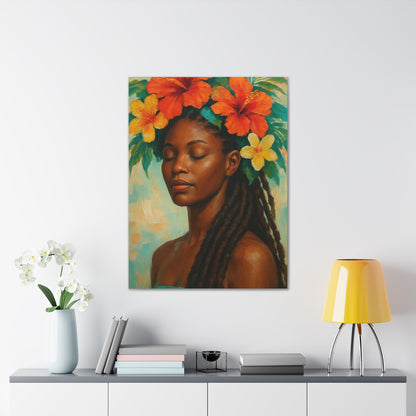 Pennycooke Girl 2 Portrait Canvas – Black Woman with Hibiscus Wall Art