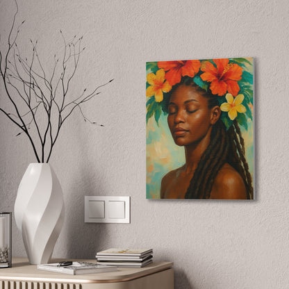 Pennycooke Girl 2 Portrait Canvas – Black Woman with Hibiscus Wall Art