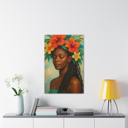 Pennycooke Girl 2 Portrait Canvas – Black Woman with Hibiscus Wall Art