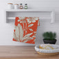 Tropical Botanical Tea Towel — Red Coral Palm Leaf Kitchen Linen