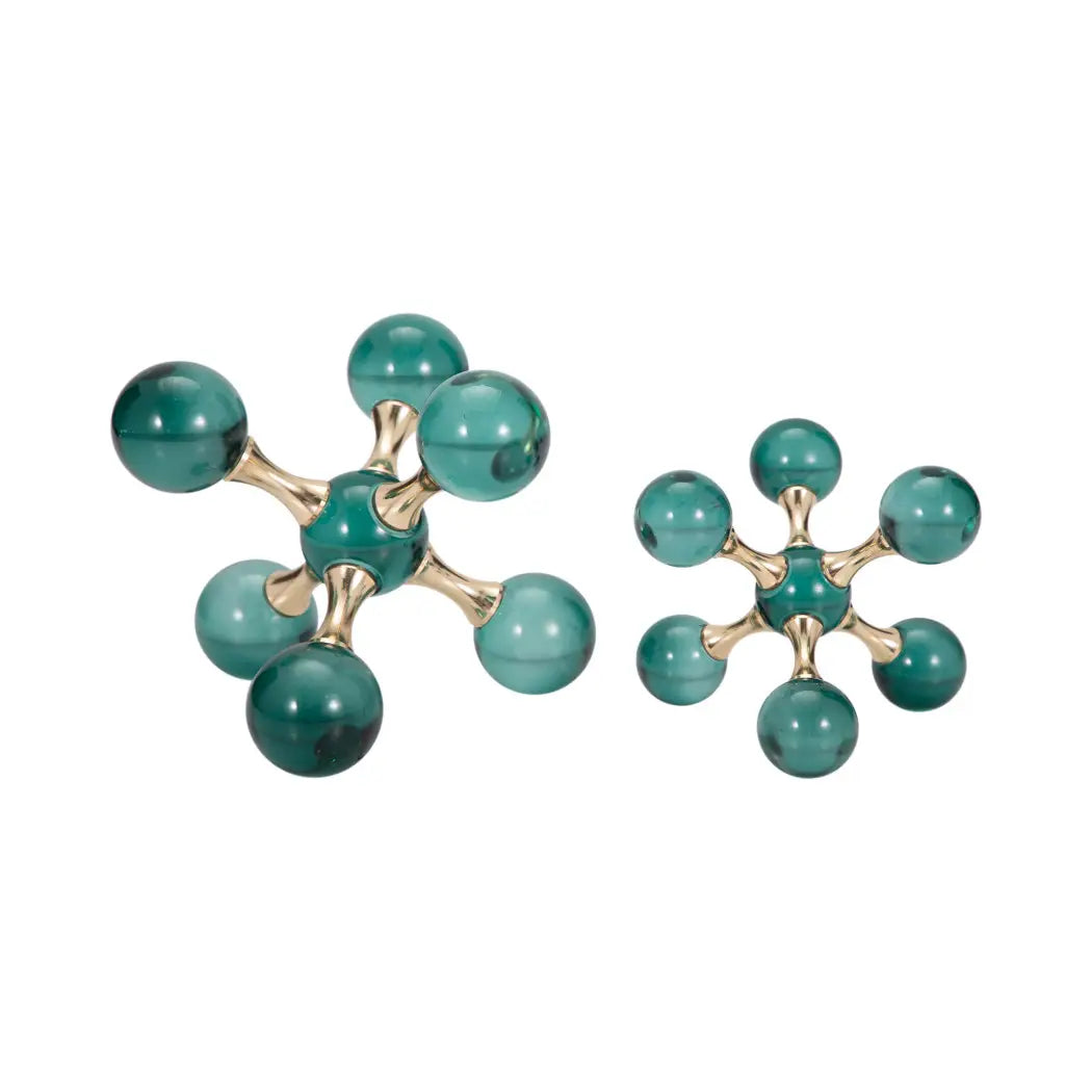 Green 7 in. Crystal/Metal Novelty Jack Bookends (Set of 2)